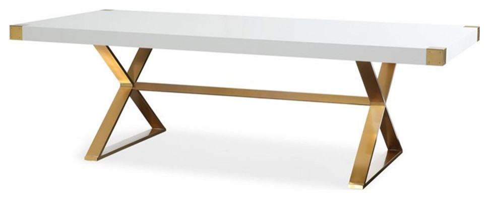 Maklaine 30"H Transitional Wood Dining Table in White Lacquer/Gold