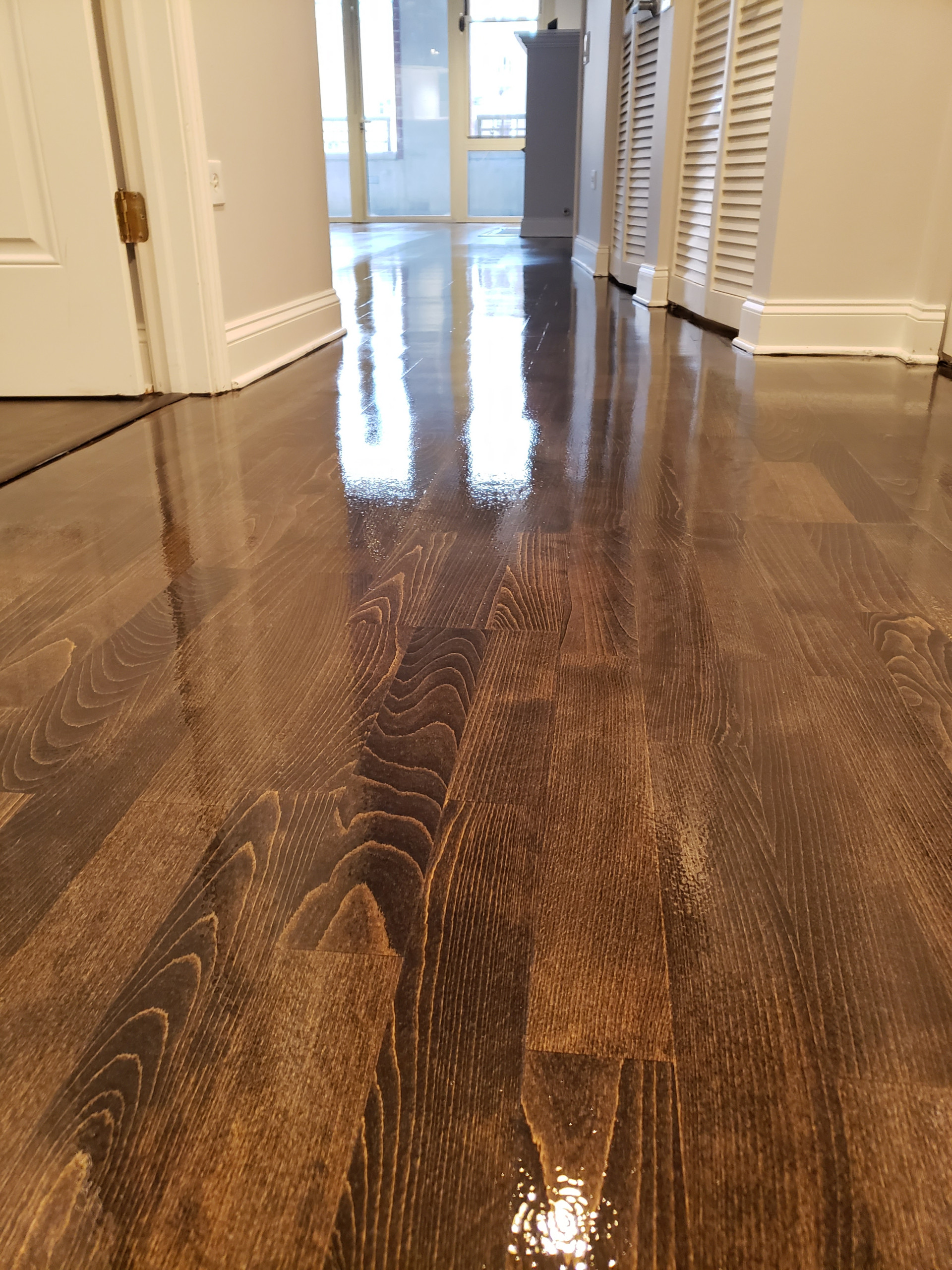 Chicago,  Kahrs Engineered flooring refinished,Dark Walnut stain ,Bona Traffic f