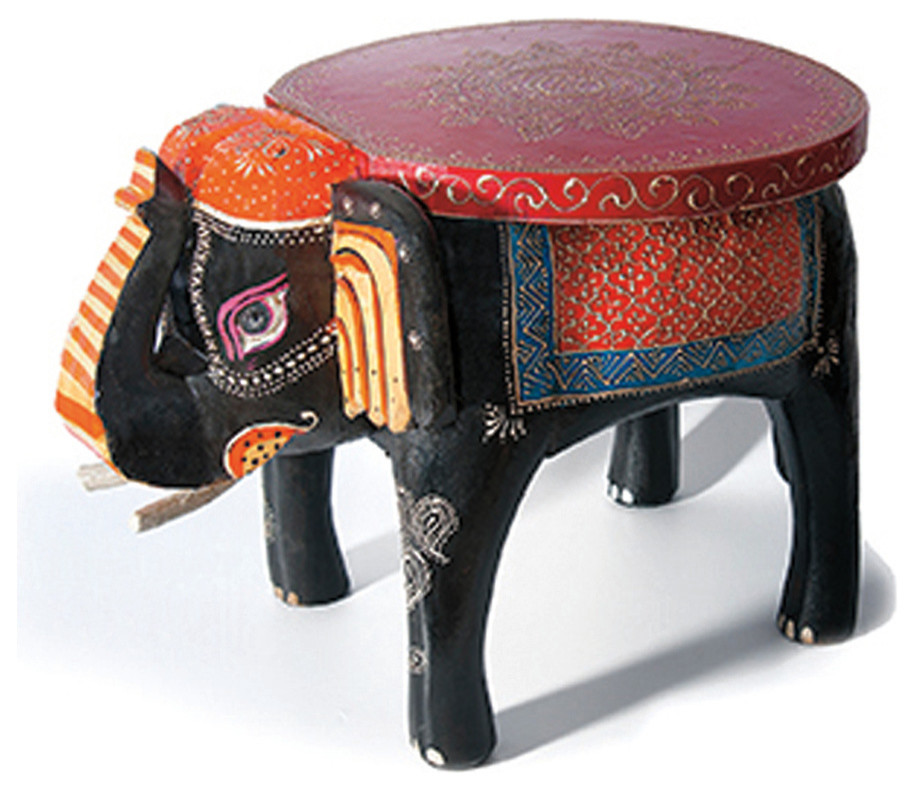 Hand Painted Elephant Foot Stool In Wood