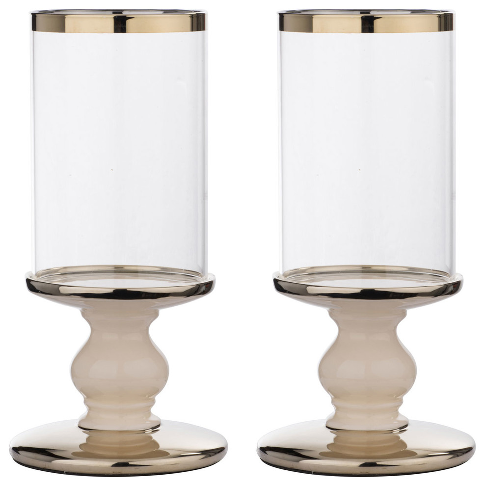 Set of 2 Aiza Pedestal Hurricane Candle Holder Gold D5x6