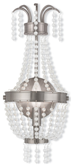 Wall Sconce With Clear Crystals, Brushed Nickel
