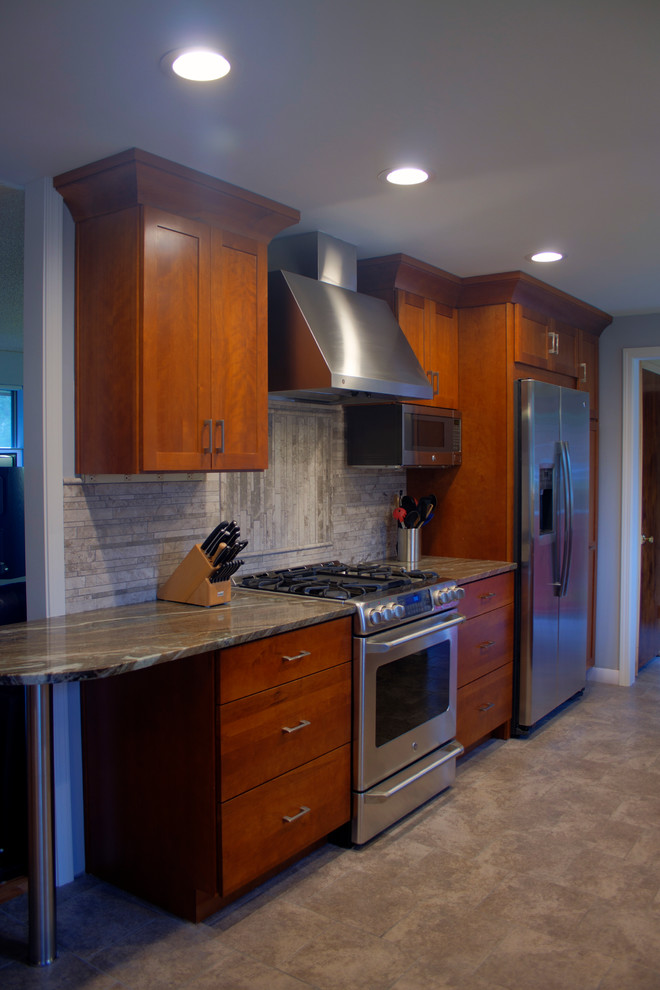 Example of a transitional kitchen design in Seattle