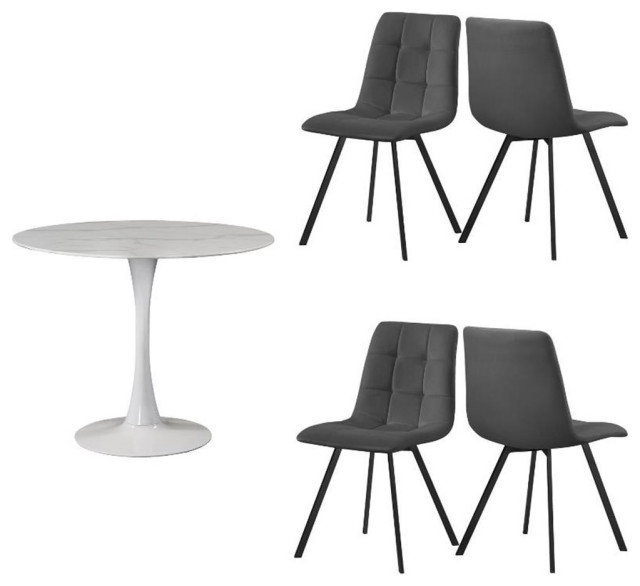 Home Square 5Piece Set with 36" Round Tulip Dining Table & 4 Dining