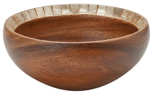 Acacia Wood Serving Bowl with Capiz Seashell Edge