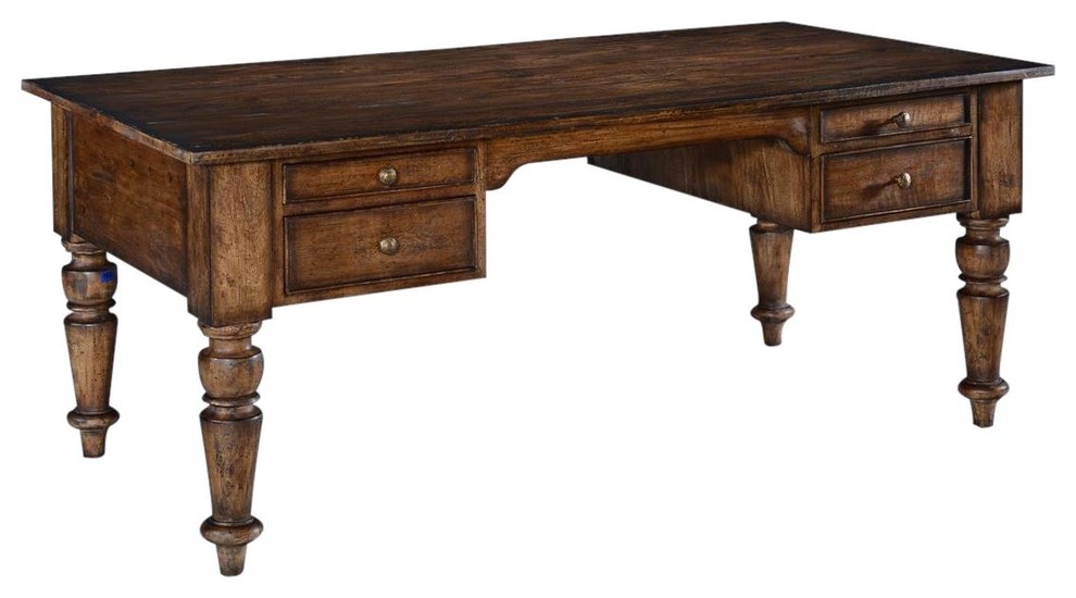 ASHTON Desk Dark Rustic Pecan Solid Wood 4 -Drawer - Traditional