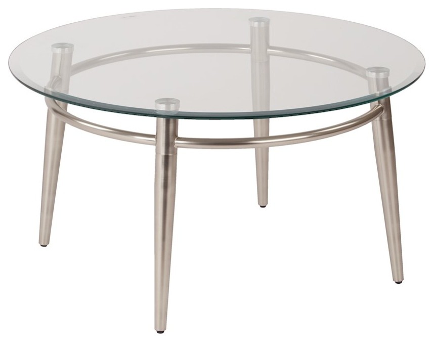 Brooklyn Clear Tempered Glass Round Top Coffee Table With Nickel Brush Legs Midcentury Coffee Tables By Shopfreely Houzz