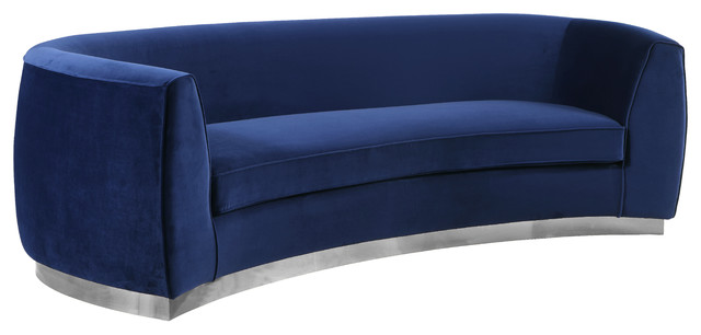 Julian Velvet Sofa Navy Chrome Base