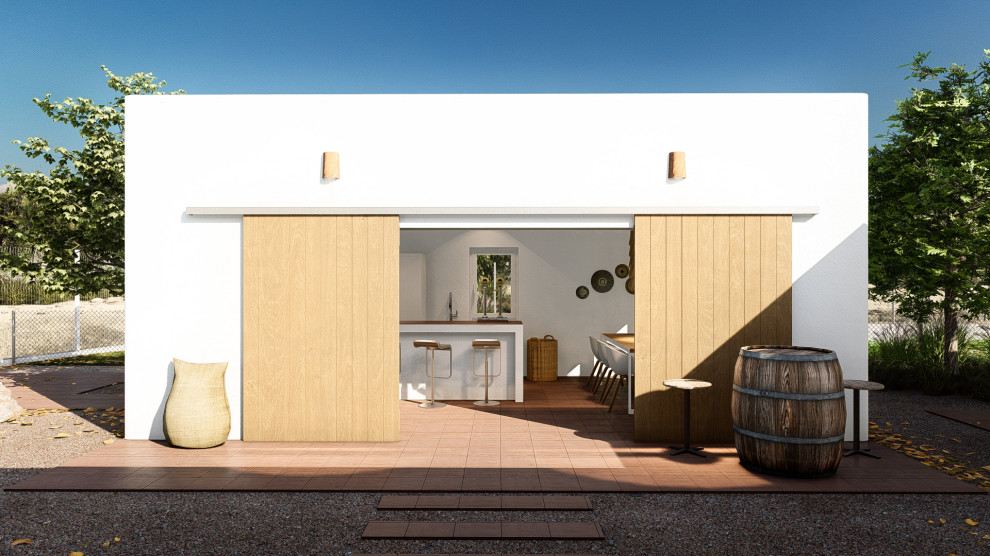 Foto de terraza planta baja marinera de tamaño medio en patio y anexo de casas con cocina exterior