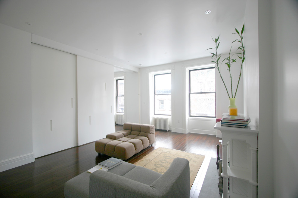 Photo of a contemporary living room in New York with white walls.