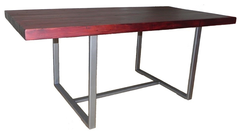 Dining Table with a Butcher Block Top and Modern Steel Base