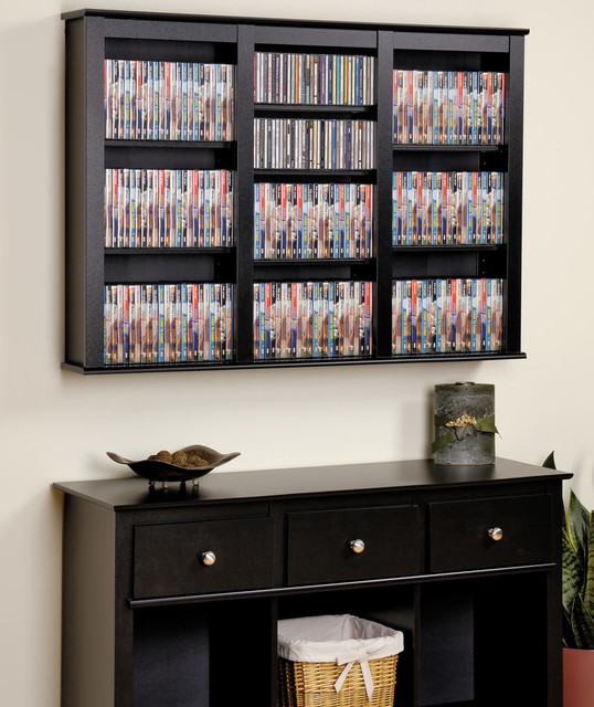 Prepac Triple Floating Media Wall Storage in Black - Transitional ...