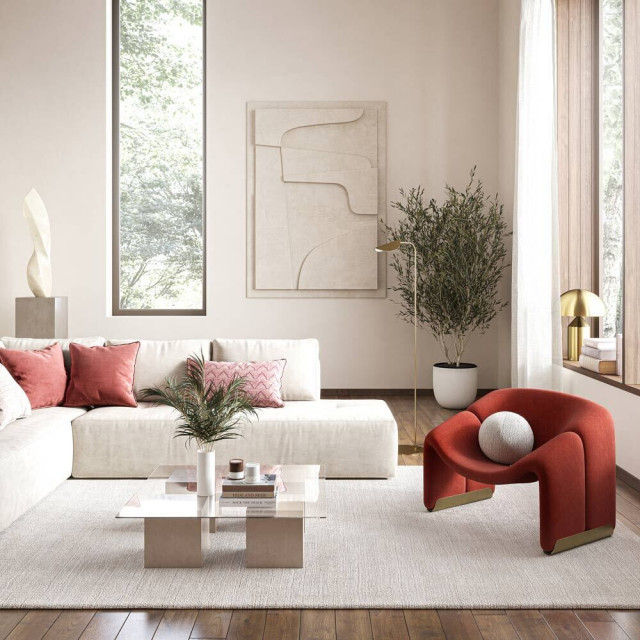 Elyse Square glass coffee table with concrete cube base