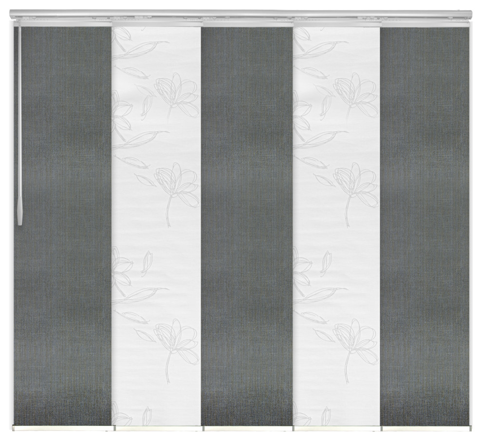 Flourishing White-Stormy 5-Panel Track Extendable Vertical Blinds 58-110"x94"