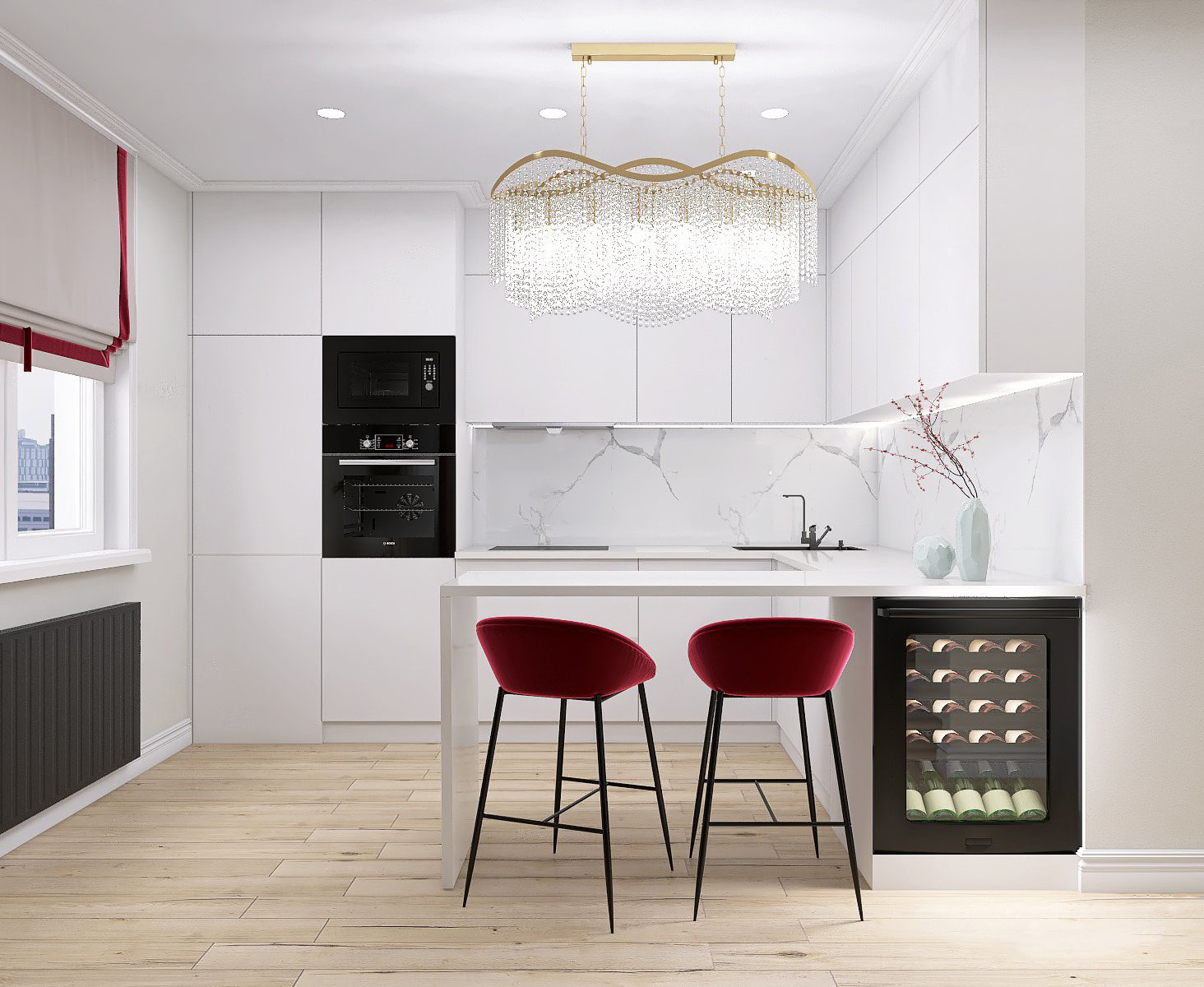 Квартира с золотыми и винными акцентами и элементами ар-деко