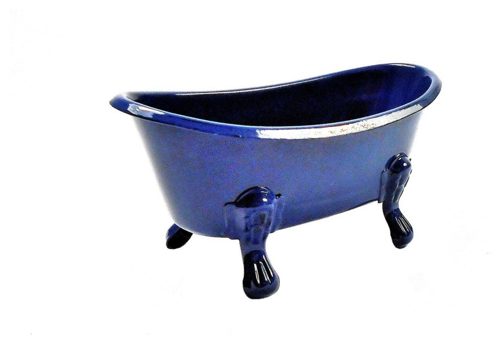 Mini Enamel Bathtub Soap Dish Antique Navy Blue Color