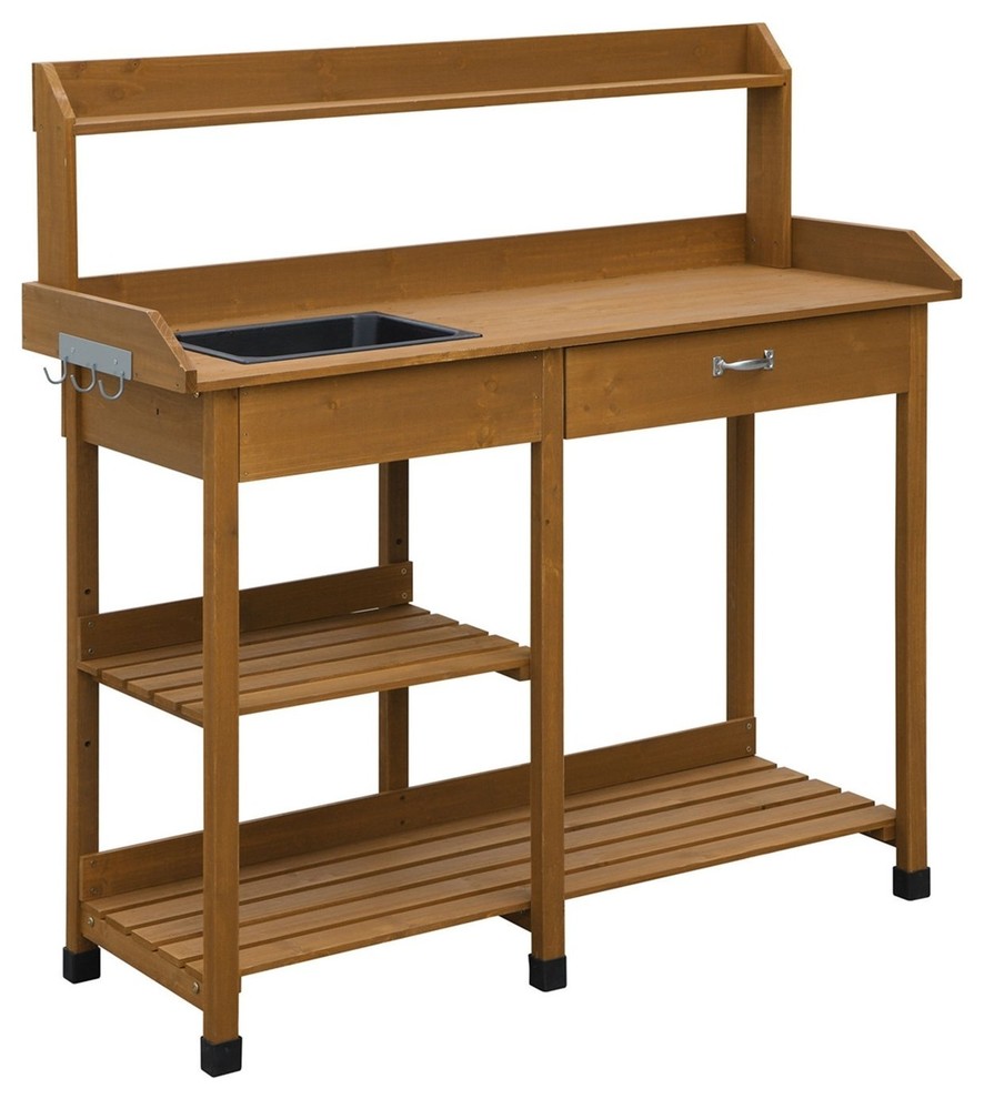 Modern Garden Potting Bench Table With Sink Storage Shelves