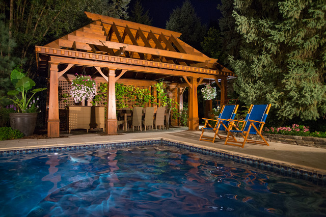 In ground Pool with Cedar Gazebo / Pergola / Cabana - Traditional ...