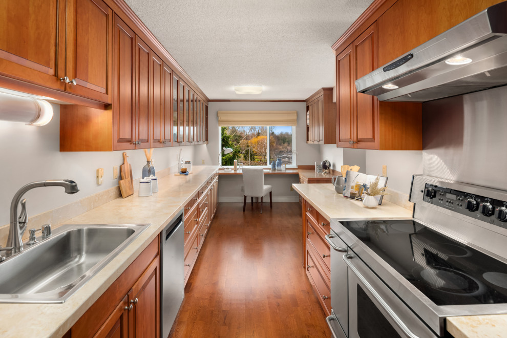 Transitional galley kitchen photo in Seattle