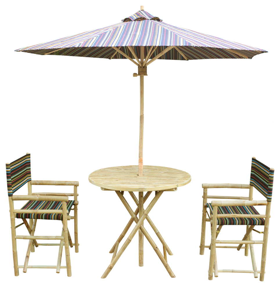 Bamboo 4-Piece Round Table Set, Indigo Stripes