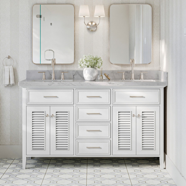 Kensington 61" Double Bath Vanity Rectangle Sink White with Carrara