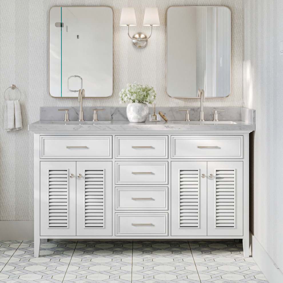 Kensington 61" Double Bath Vanity Rectangle Sink White with Carrara