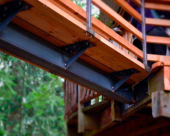 Inspiration for a contemporary balcony in Seattle with metal railing.