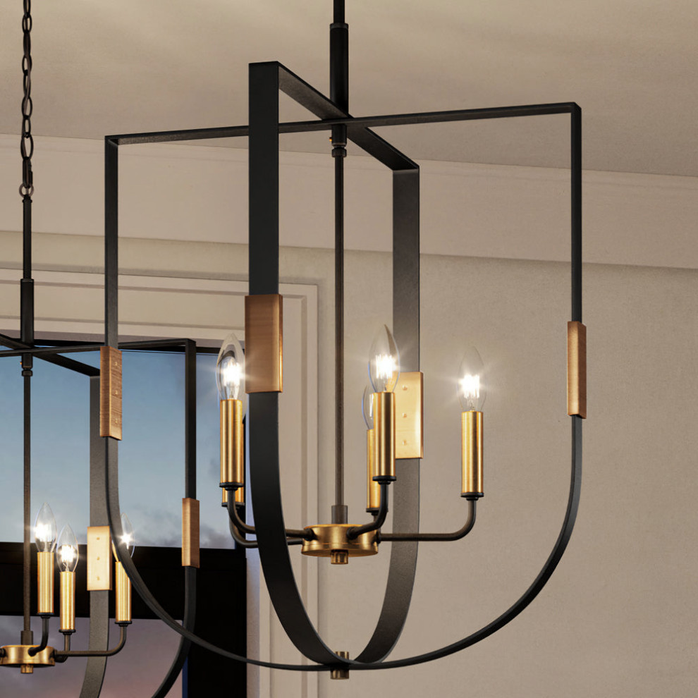 Luxury Lux Industrial Chandelier, Matte Black & Satin Brass, UEX2177