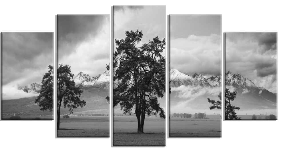 "Three Trees in Front of Mountains" Landscape Artwork Canvas, 60"x32" Contemporary Prints