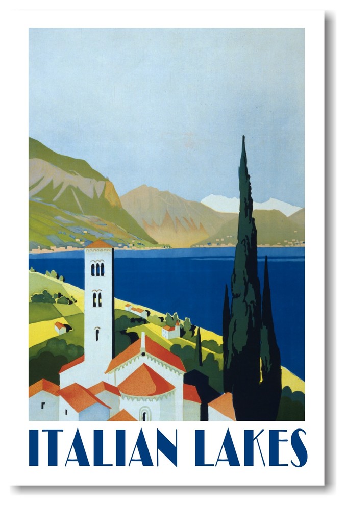 Italian Lakes  Vintage Illustrated Travel Poster Print italy painting art 36" 