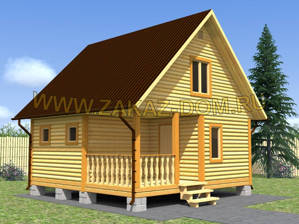 Проект бани с мансардой из бруса (6х6 м) : 2Б-7