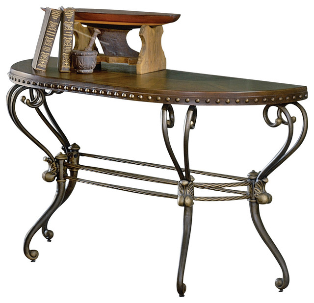 Homelegance Copeland Half Moon Sofa Table With Metal Base Homelegance Copeland Half Moon Sofa Table With Metal Base