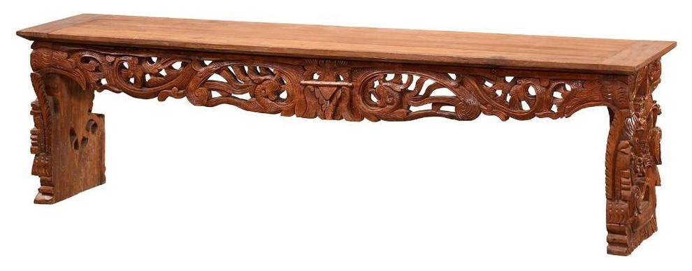 71"L Ceries Bench Hand Carved One of a Kind Solid Teak Wood Hand Crafted Wood