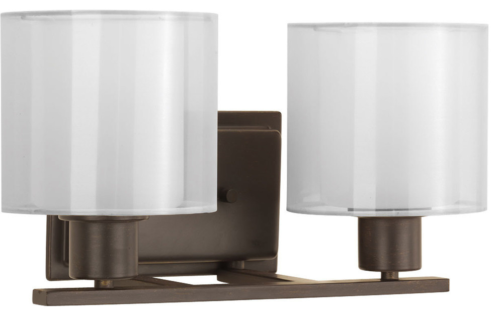 2Light Bath and Vanity, Antique Bronze With White Shades