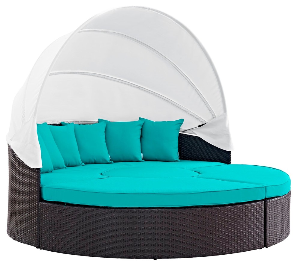 Modern Contemporary Outdoor Patio Canopy Umbrella Daybed Sofa, Brown