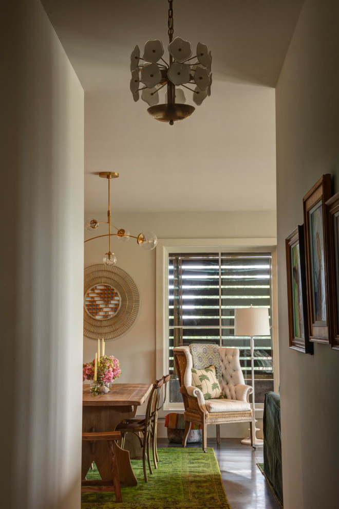 Hallway - huge transitional porcelain tile and brown floor hallway idea in Richmond with beige walls
