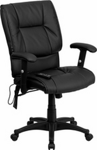 Mid-Back Ergonomic Massaging Black Leather Soft Swivel Chair With Arms