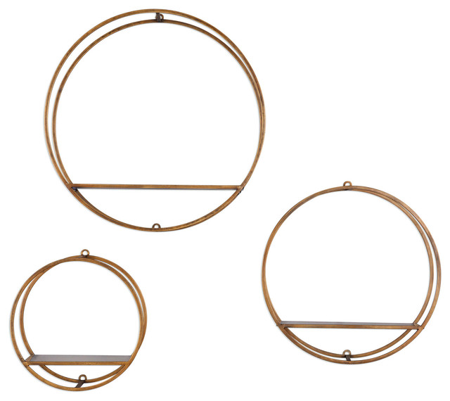 Ellison Drum Cage Shelves Set Of 3 Contemporary Display And Wall By Ownax Houzz - Round Wall Shelves Set Of 3