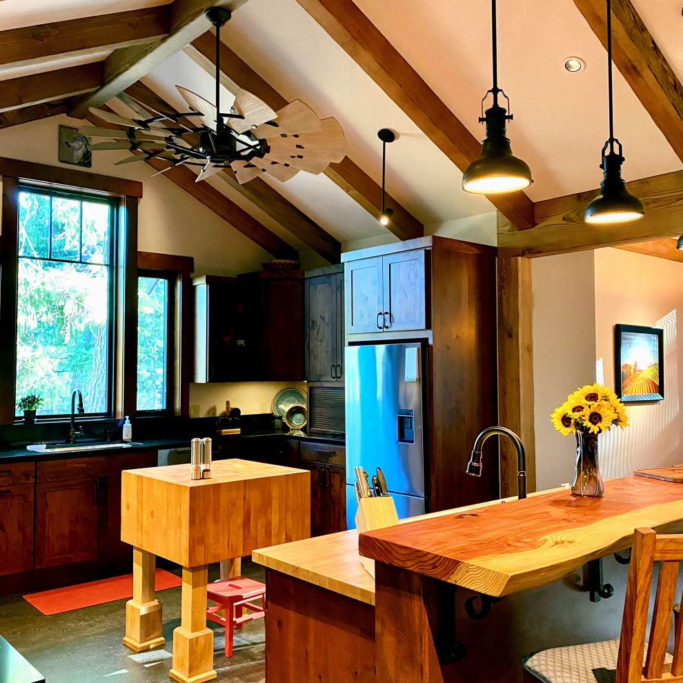 Photo of a rustic kitchen in Portland.