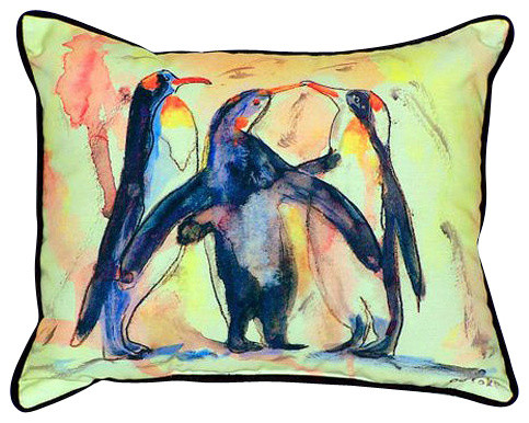 Betsy Drake Penquins Large Indoor/Outdoor Pillow
