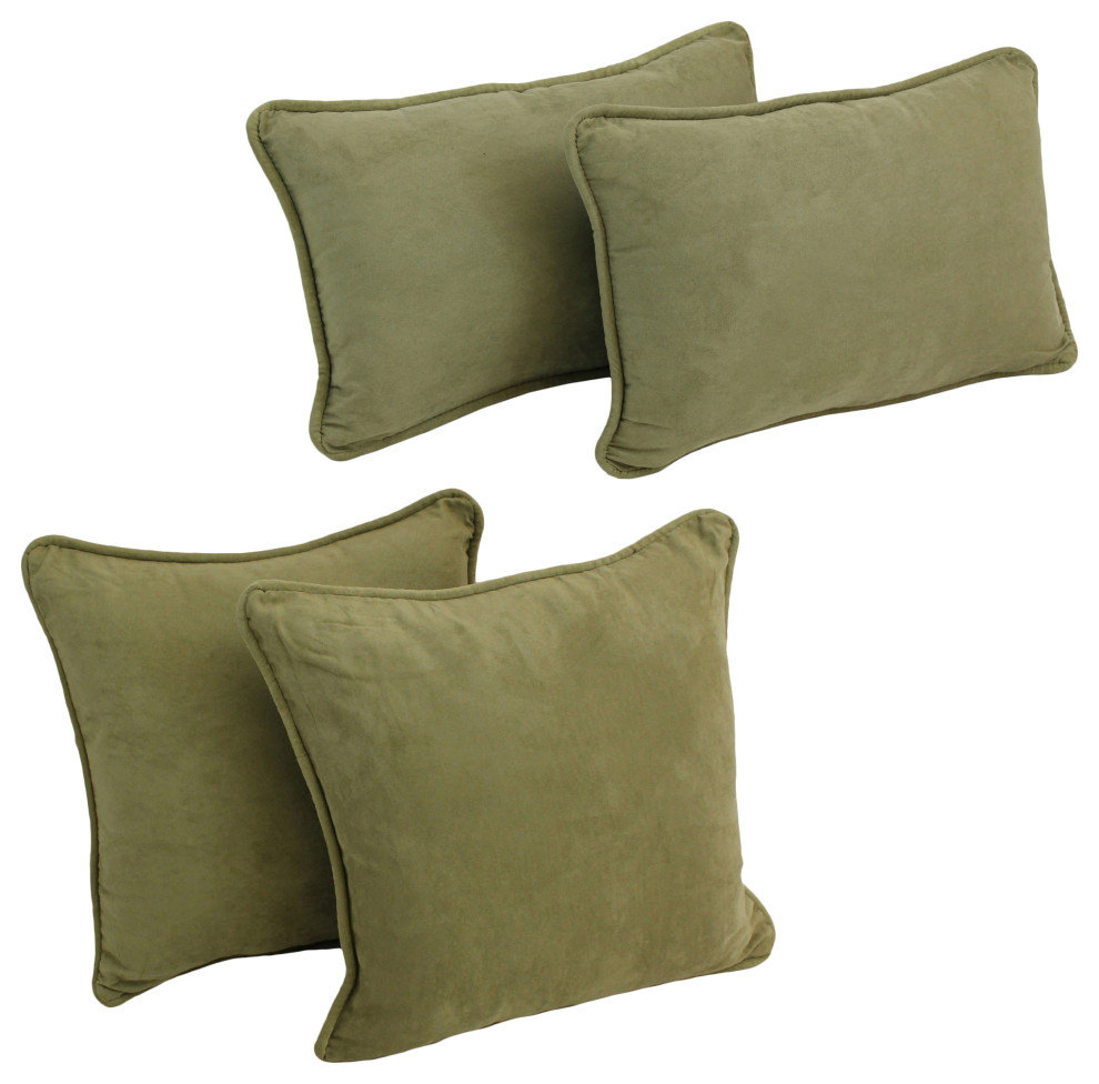 Double-Corded Solid Microsuede Throw Pillows With Inserts, Set of 4, Sage Green