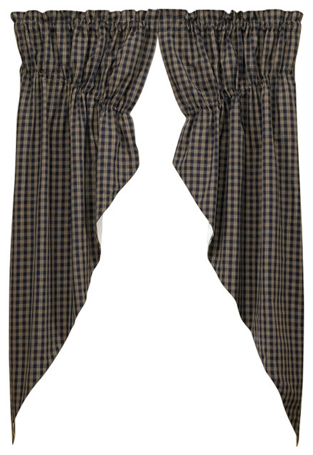 Plaid Gathered Swag Prairie Curtain Set 36 Or 63 Long Wine Black