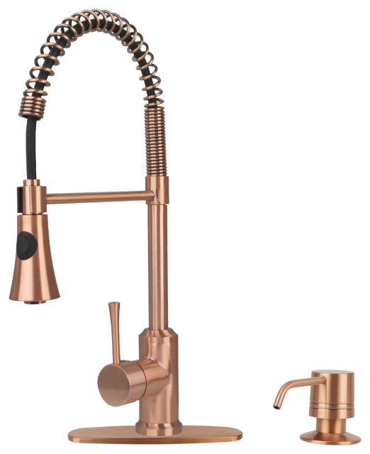 Copper Pull Down Kitchen Faucet With Soap Dispenser and Deck Plate, All ...