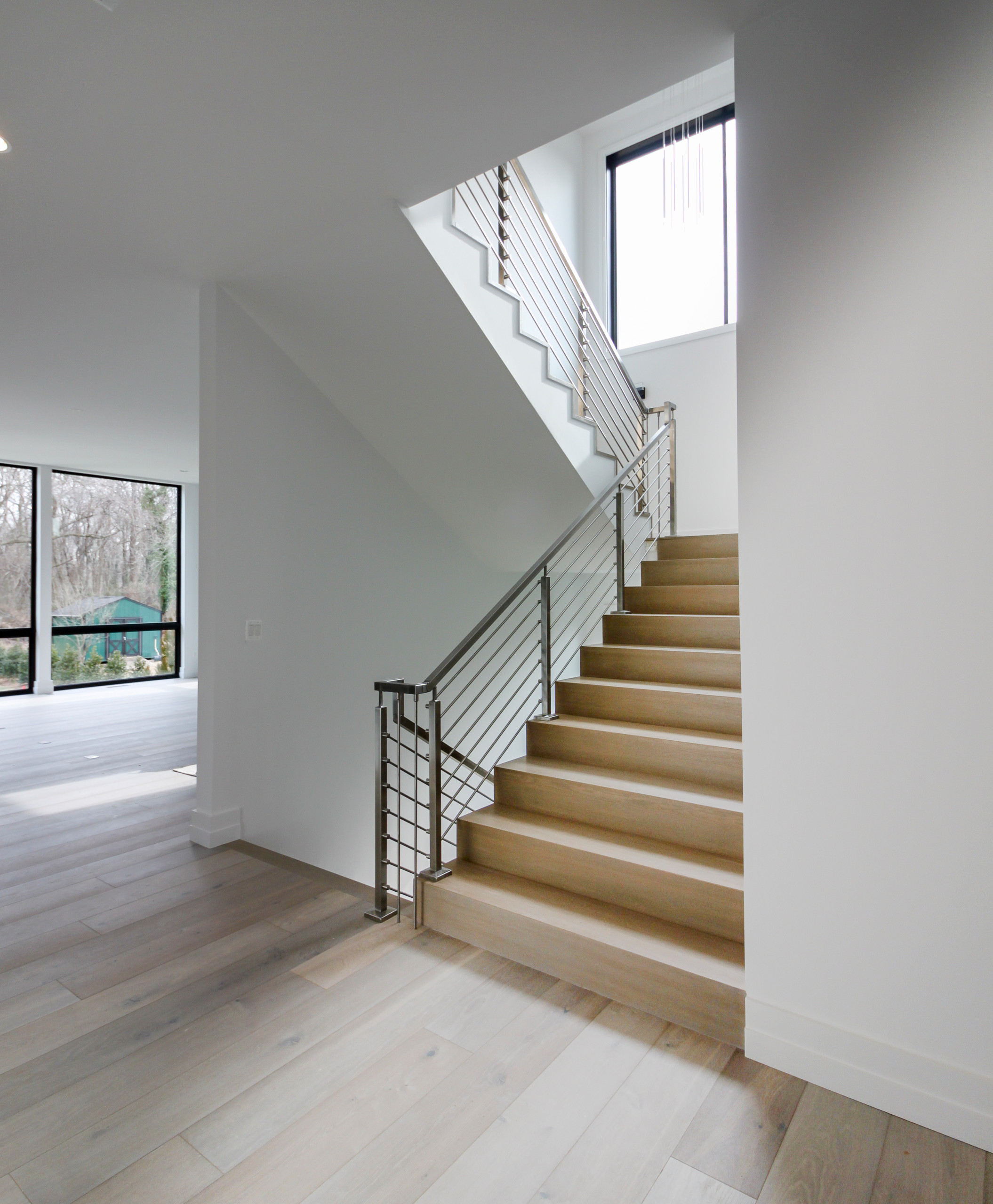 75_Modern Stairway: White O 75_ak & Stainless Steel Balustrade, McLean VA 22101
