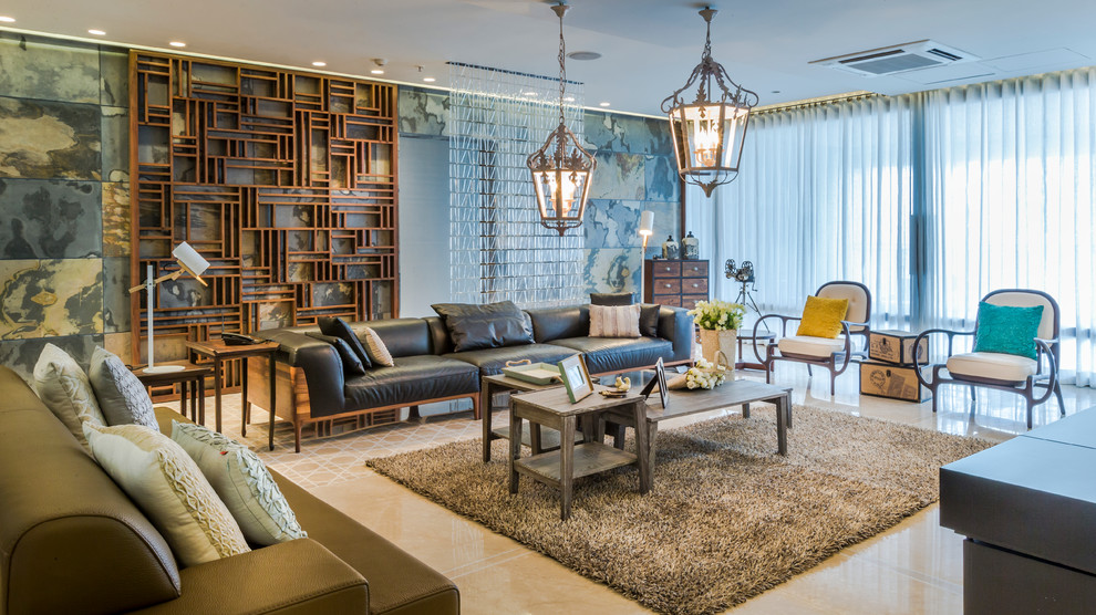 Photo of a large contemporary living room in Hyderabad.