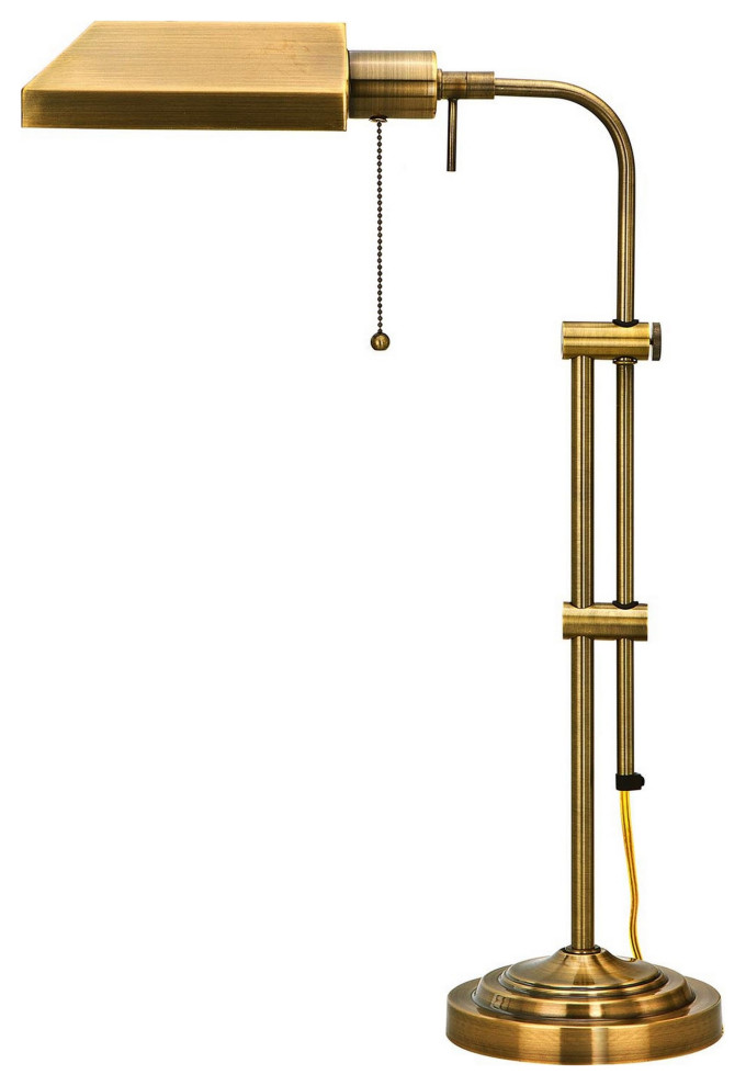 Metal Rectangular Desk Lamp With Adjustable Pole, Gold