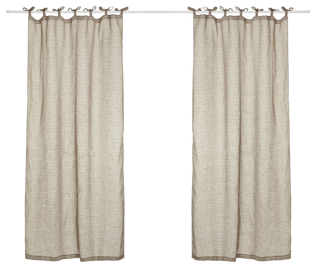 Hilary Linen Curtains With Tie Top And Horizontal Stripes Natural Hilary Linen Curtains With Tie Top And Horizontal Stripes Natural Off White