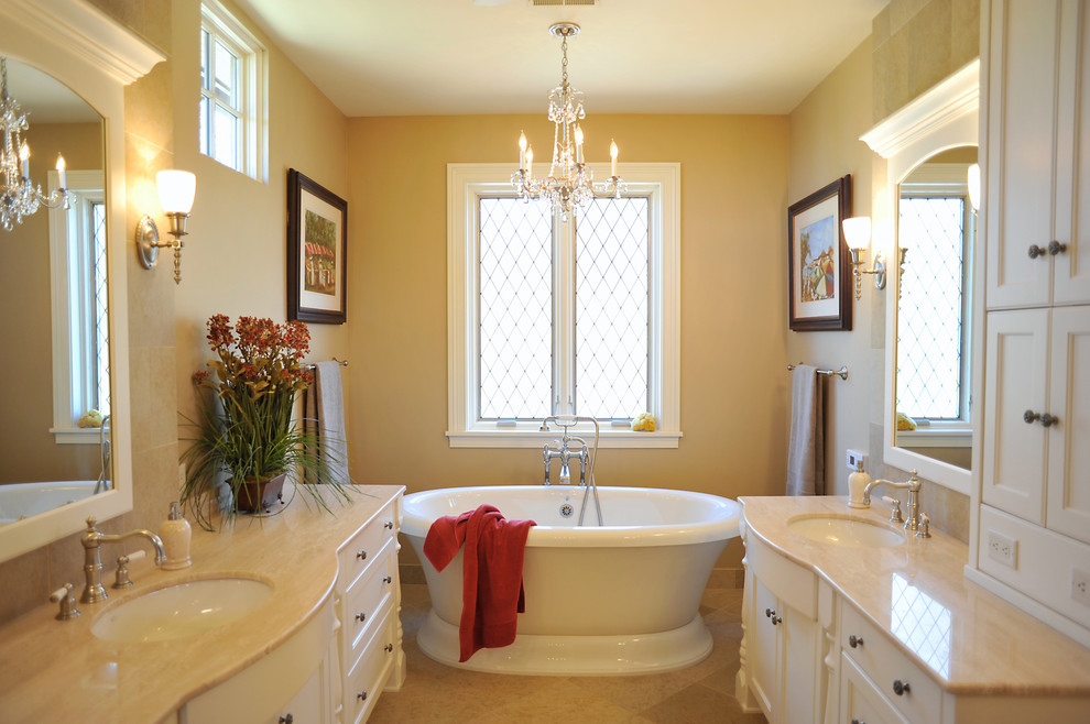 Design ideas for a traditional bathroom in Minneapolis with a freestanding tub.