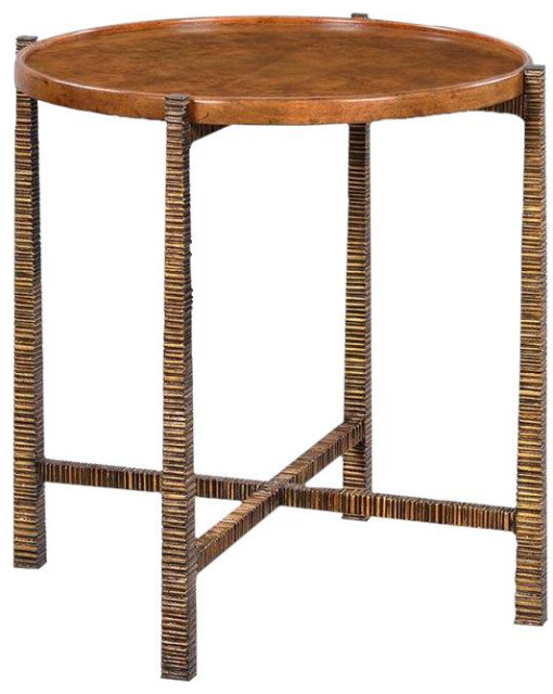 Side Table Round Burl Lip Top Burnished Bronze Textured Cast Aluminum