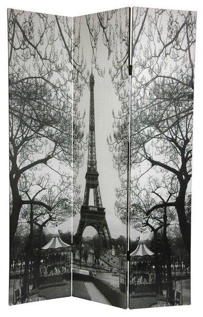 6' Tall Double Sided Paris Room Divider, Eiffel Tower/Arc de Triomphe