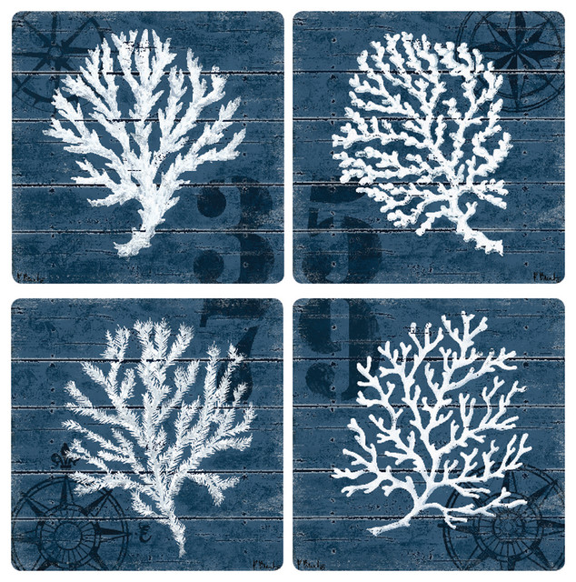 Cape Coral Stone Coasters, Set of 8, 4.5x1.38x1.38 Beach Style